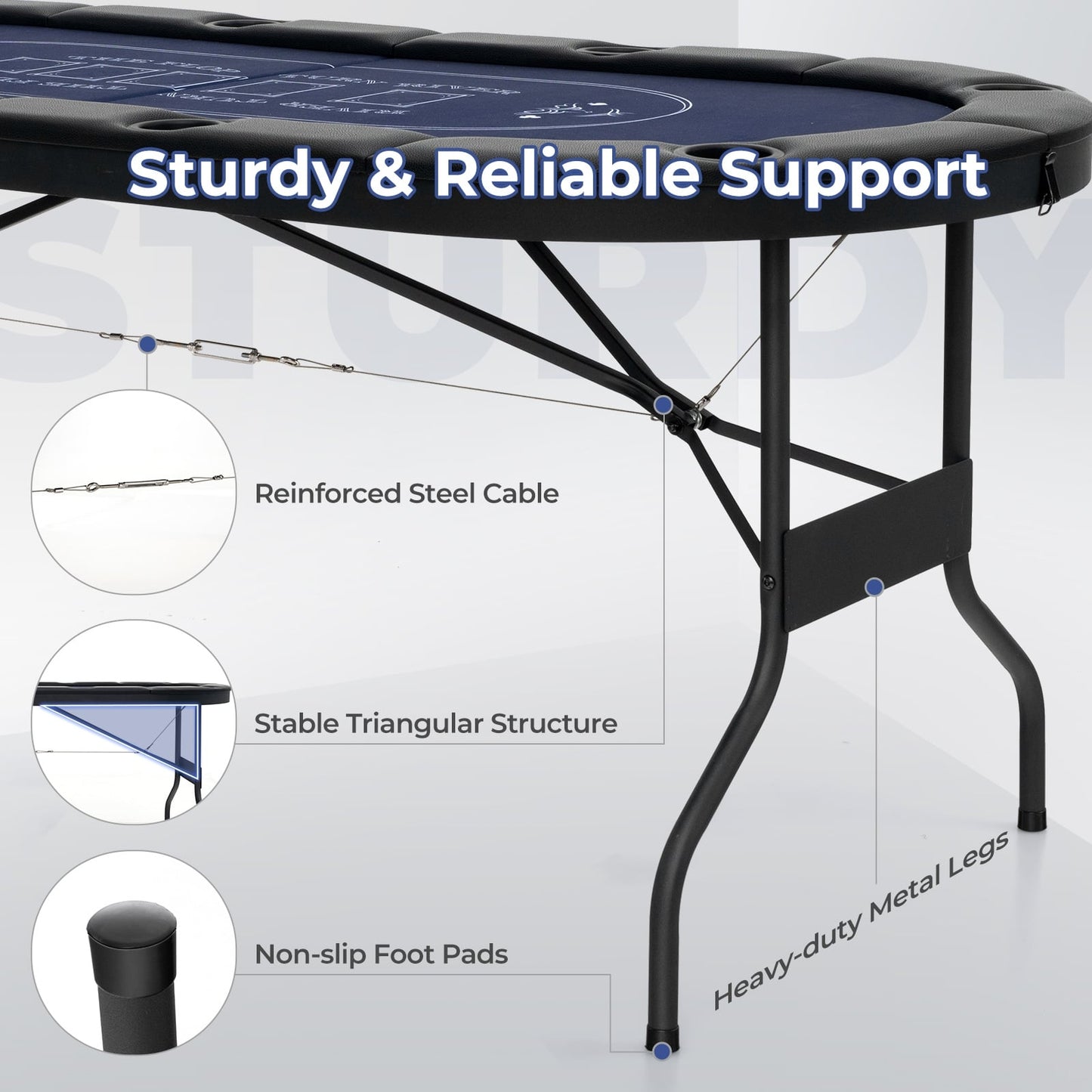 72 Inch Foldable Poker Table, 8 Player Portable Oval Card Game, Blue Game Room at Gallery Canada