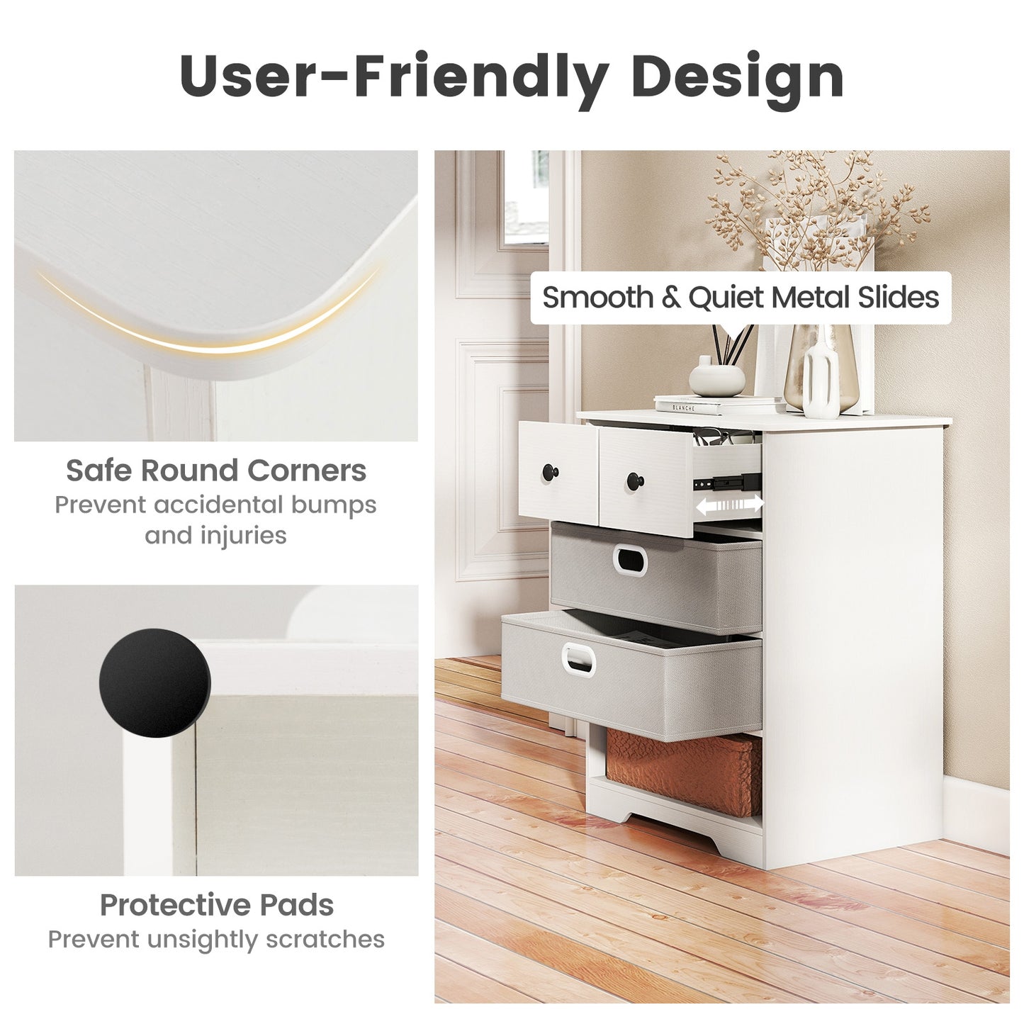 4-Drawer Dresser, Modern Chest Storage Organizer With Open Shelves, White Cabinets & Chests at Gallery Canada