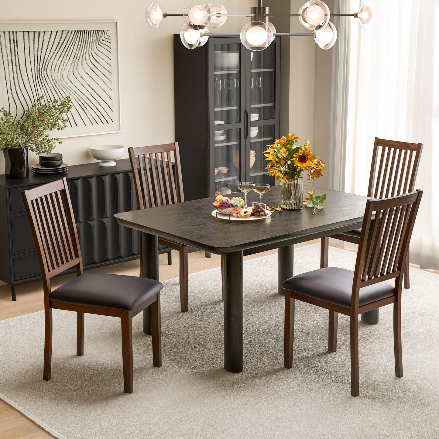 Modern Dining Chair Set Of 2, High Backrest, Brown Dining Chairs at Gallery Canada