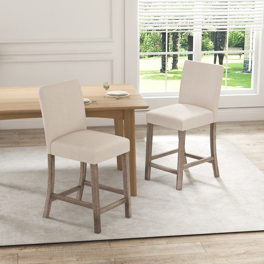 Counter Height Bar Stools Set of 2 with Back and Footrest, Beige Bar Stools Beige at Gallery Canada