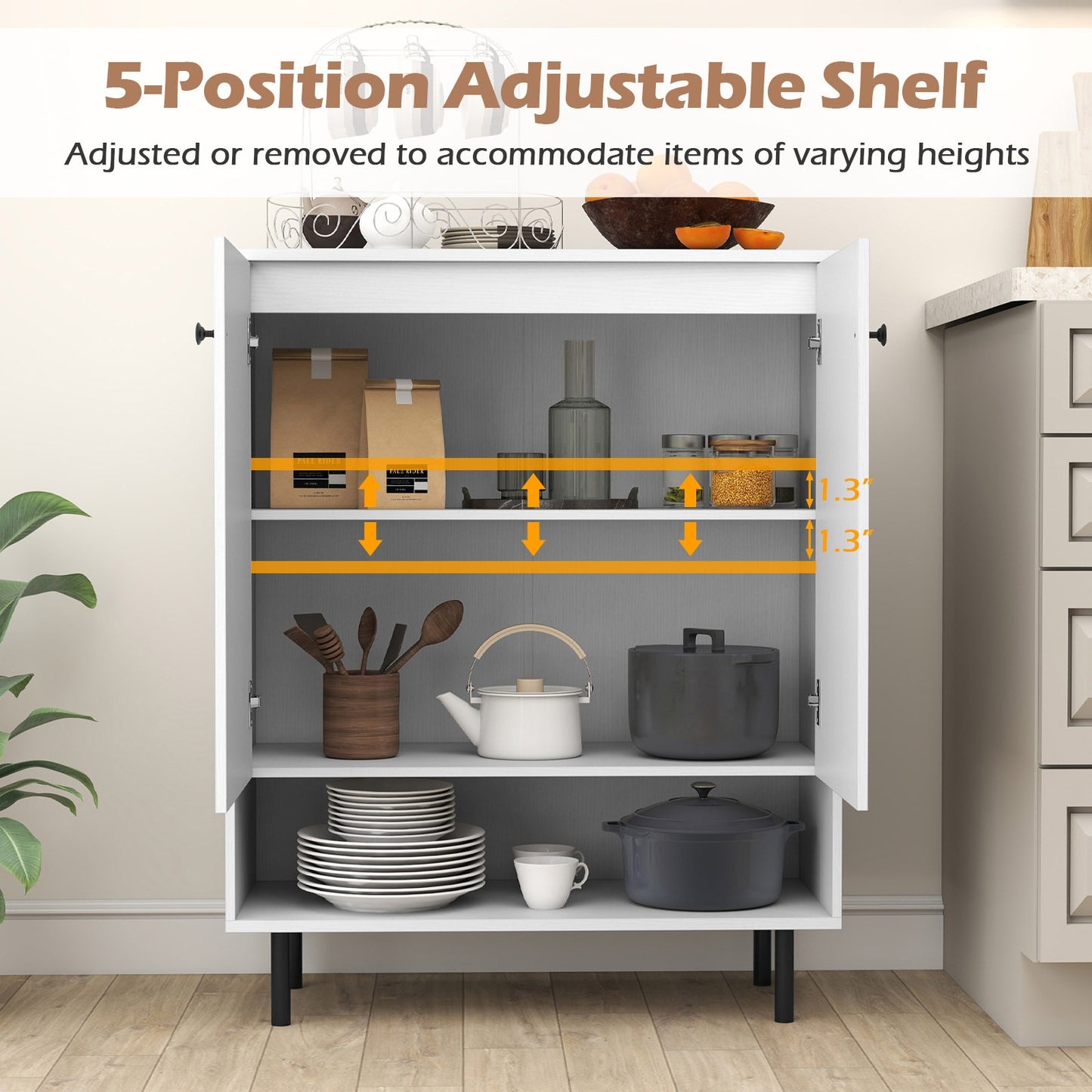 2-Door Sideboard Buffet Cabinet, Adjustable Shelf, White Sideboards Cabinets & Buffets at Gallery Canada