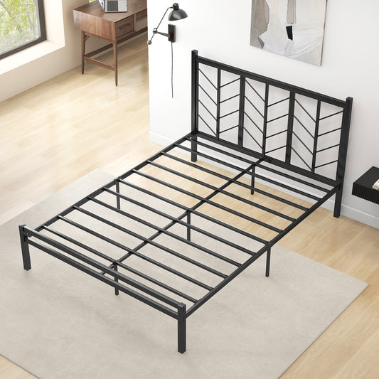 Queen Size Platform Bed With Headboard, Metal Frame, Black Simple Bed Frame Black at Gallery Canada