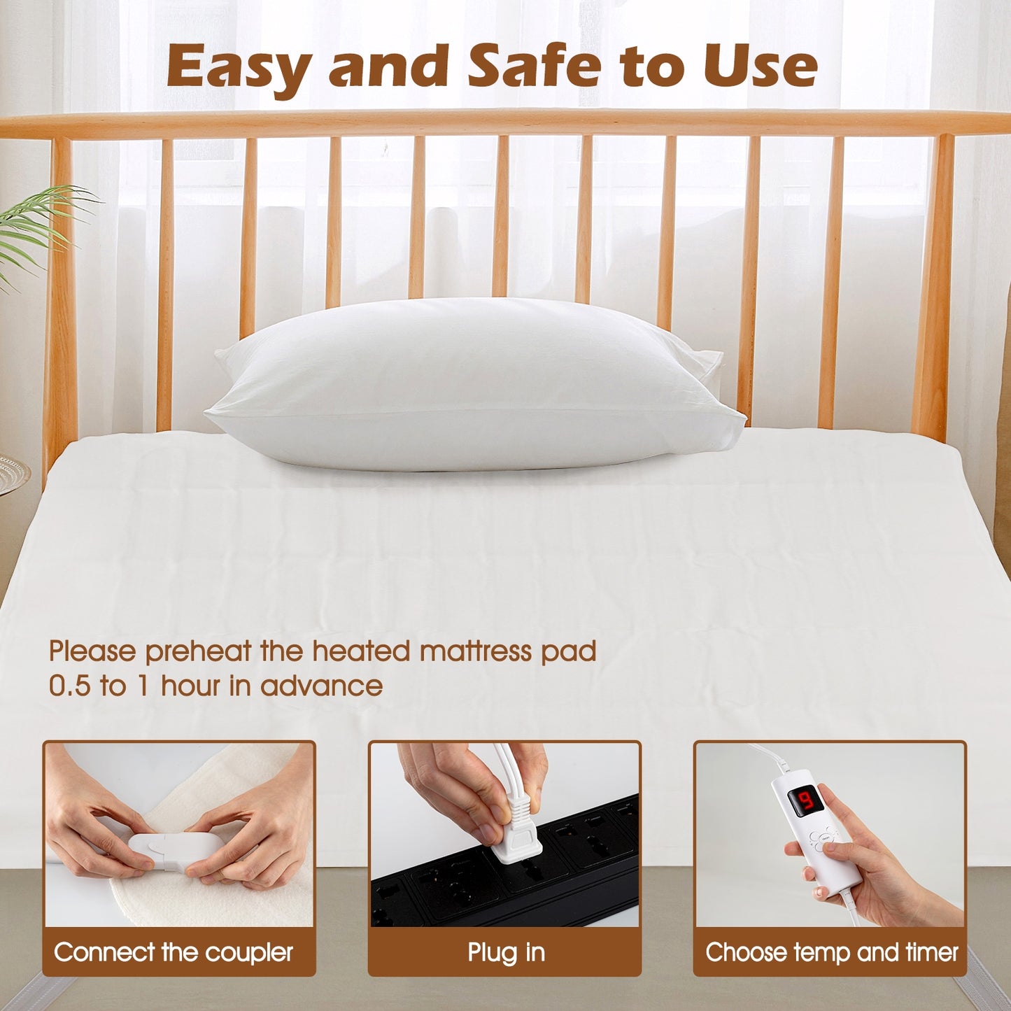 Electric Bed Warmer, Twin Size, Dual Controller, 9 Heat Settings, White Bedding at Gallery Canada