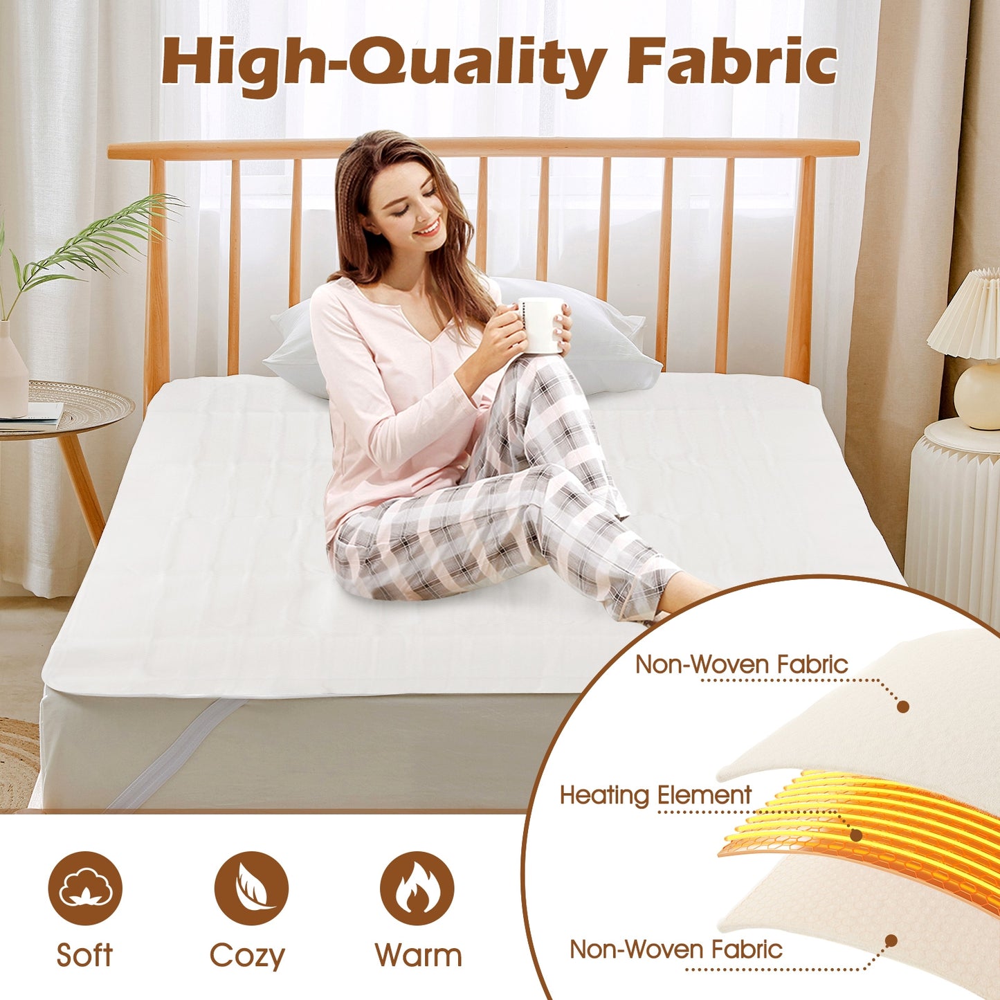 Electric Bed Warmer, Twin Size, Dual Controller, 9 Heat Settings, White Bedding at Gallery Canada