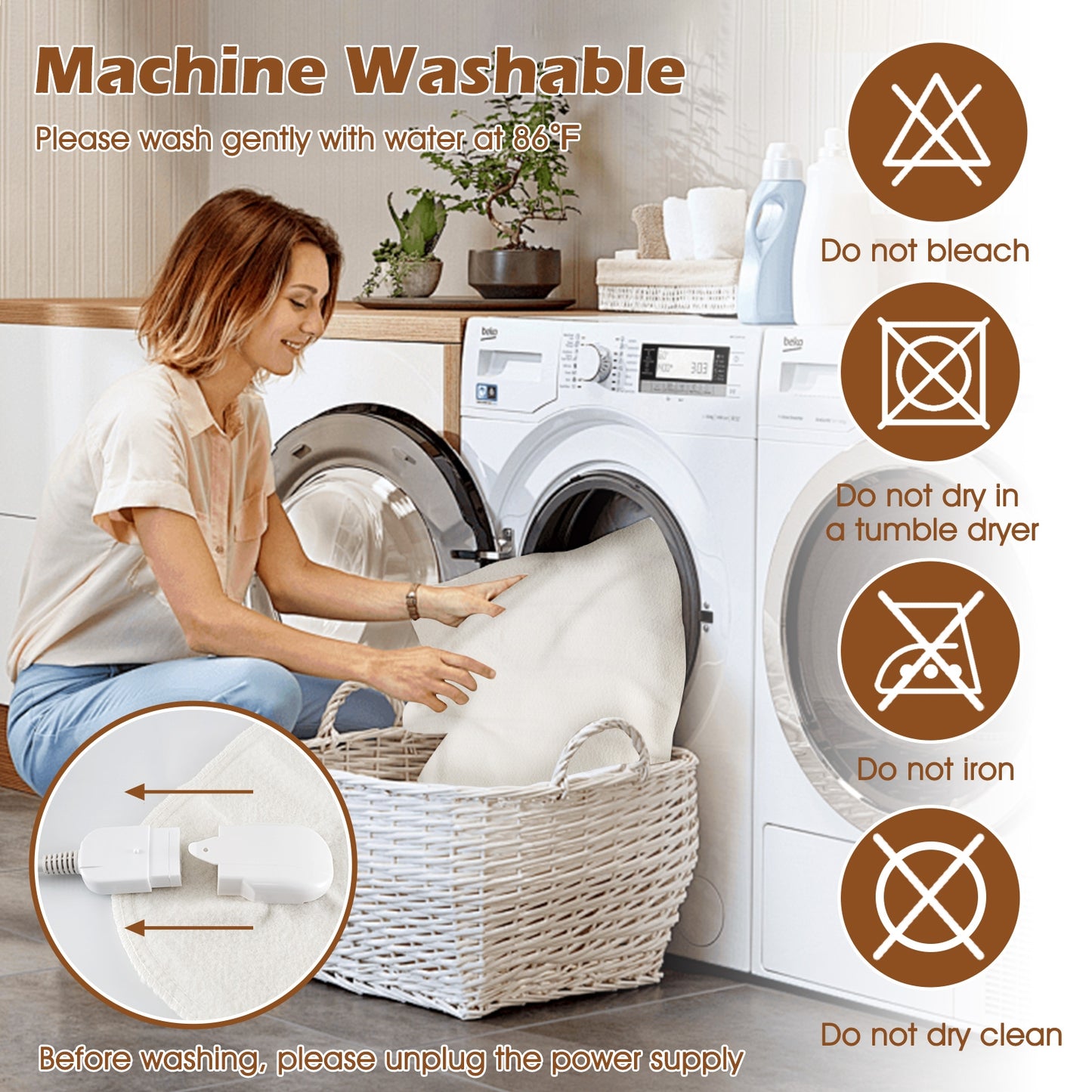 Electric Bed Warmer, Full Size, Dual Controller, 9 Heat Settings, White Bedding at Gallery Canada