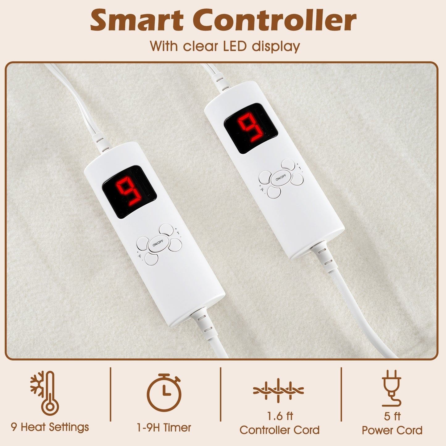 Electric Bed Warmer, Dual Controller, 9 Heat Settings, Queen Size, White Bedding at Gallery Canada