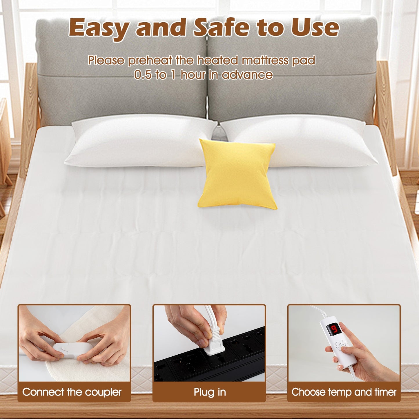 Electric Bed Warmer, Dual Controller, 9 Heat Settings, Queen Size, White Bedding at Gallery Canada