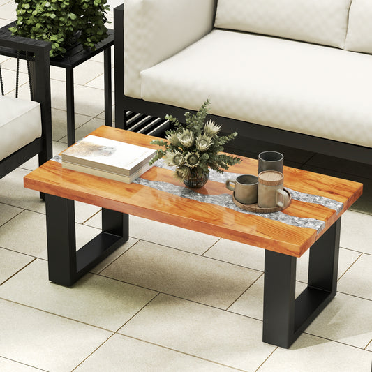 Teak Wood Patio Table with River Feel Epoxy Tabletop, Natural Coffee Tables Natural at Gallery Canada