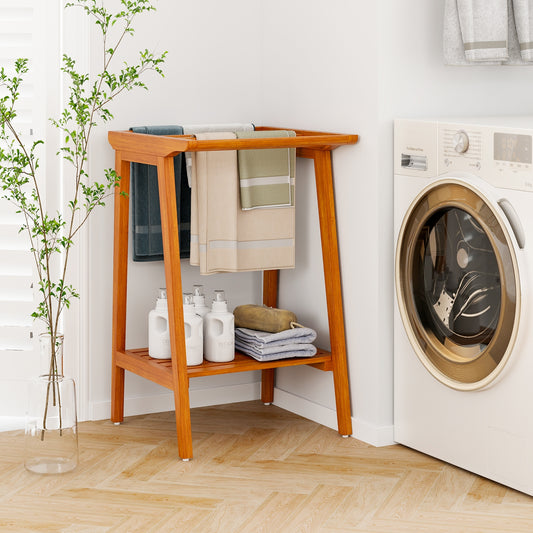 Freestanding Towel Rack With Storage Shelf, Natural