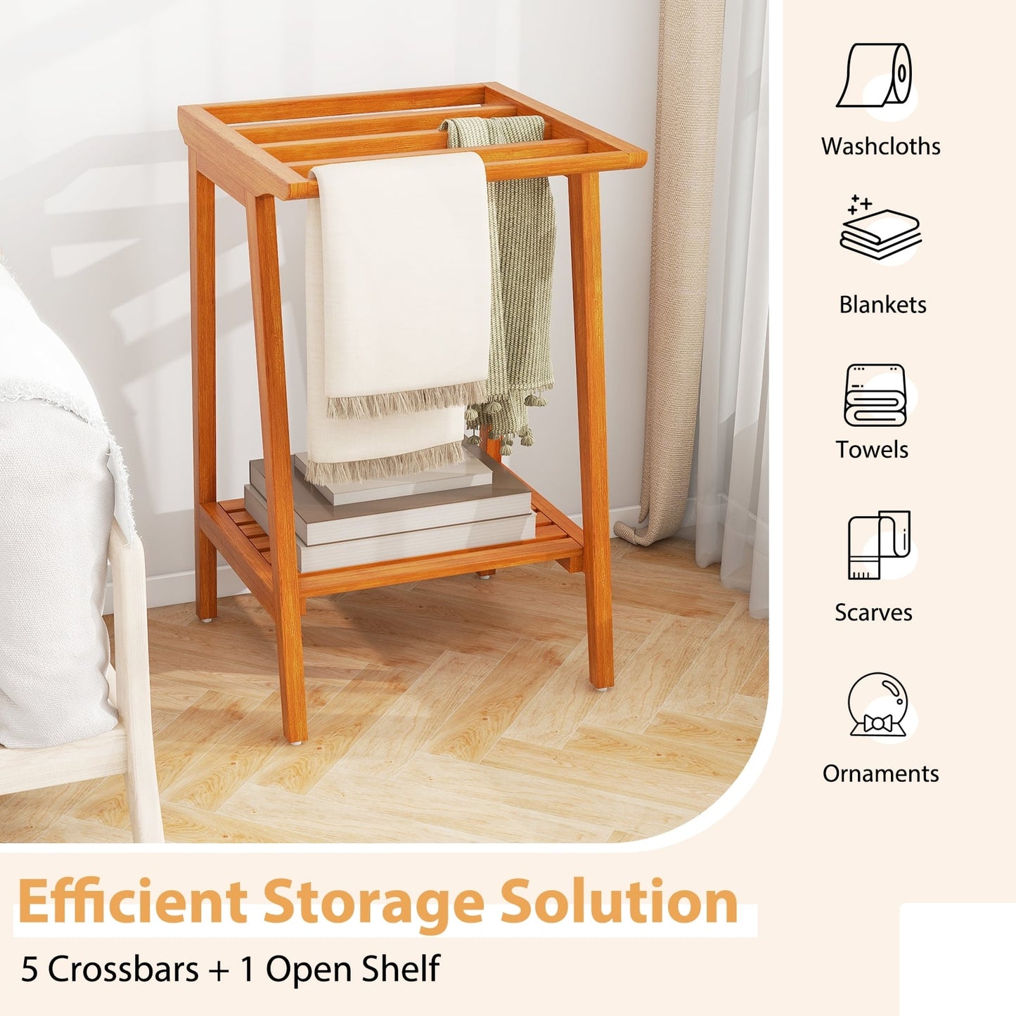 Freestanding Towel Rack With Storage Shelf, Natural Towel Racks at Gallery Canada