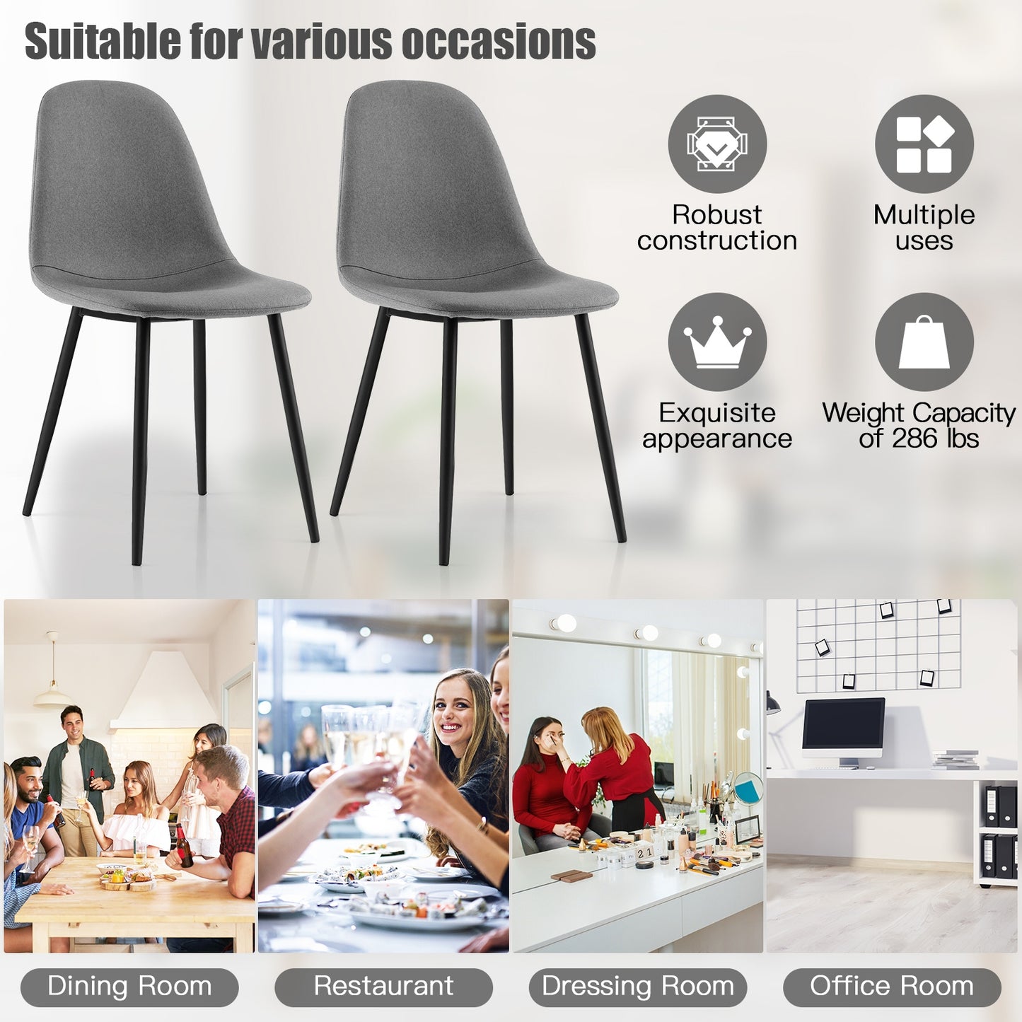 Dining Chairs Set of 4 with Black Metal Legs, Gray Dining Chairs at Gallery Canada