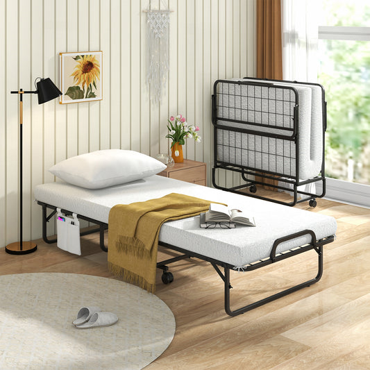 Cot Size Folding Bed with Memory Foam Mattress and Pillow Folding Beds White, Black at Gallery Canada