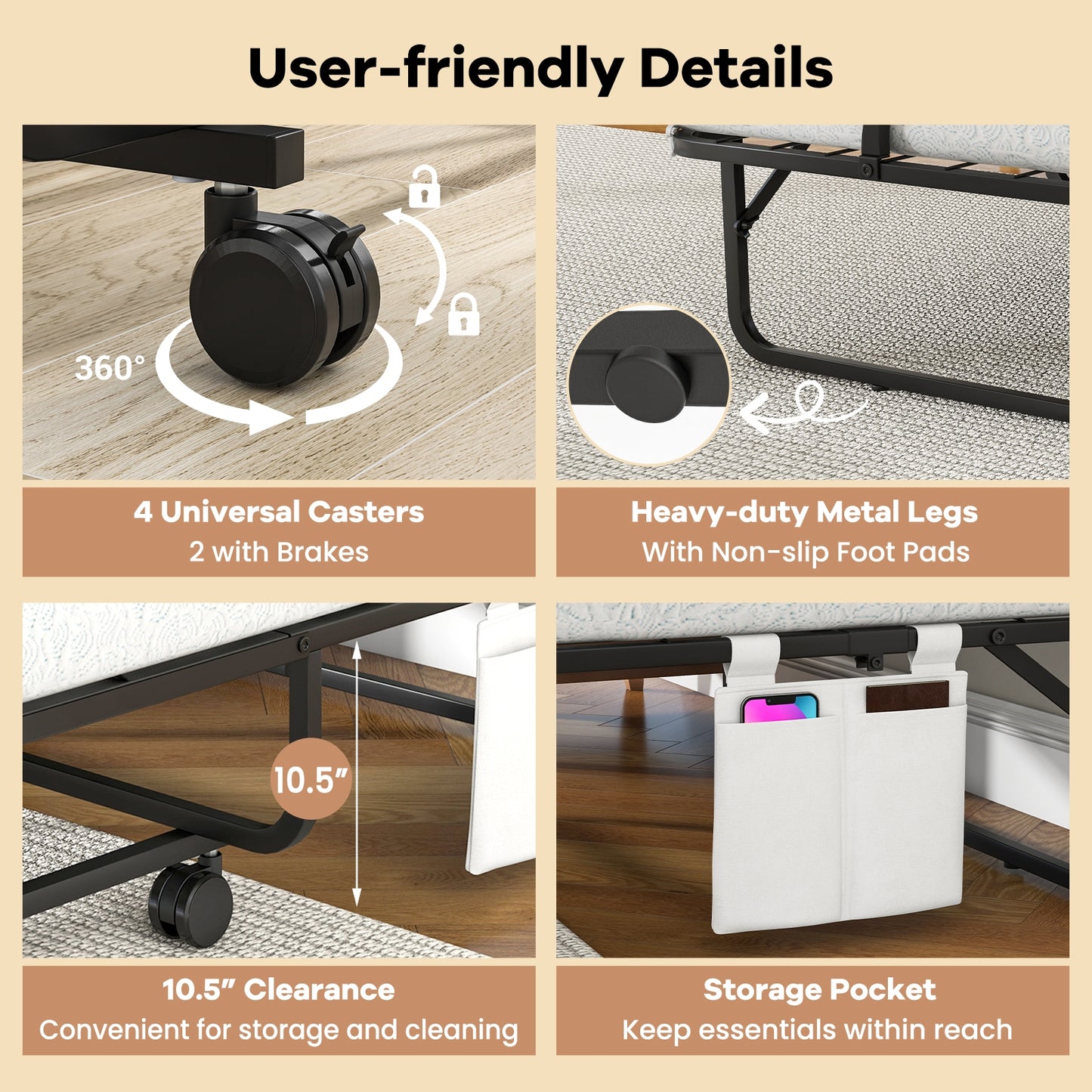 Cot Size Folding Bed with Memory Foam Mattress and Pillow Folding Beds at Gallery Canada