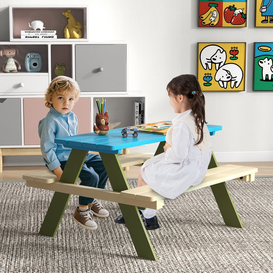 Kids Wooden Picnic Table Set Toddler Activity and Dining Table with Built-in Benches Kids Table & Chair Sets Blue, Green, Beige at Gallery Canada