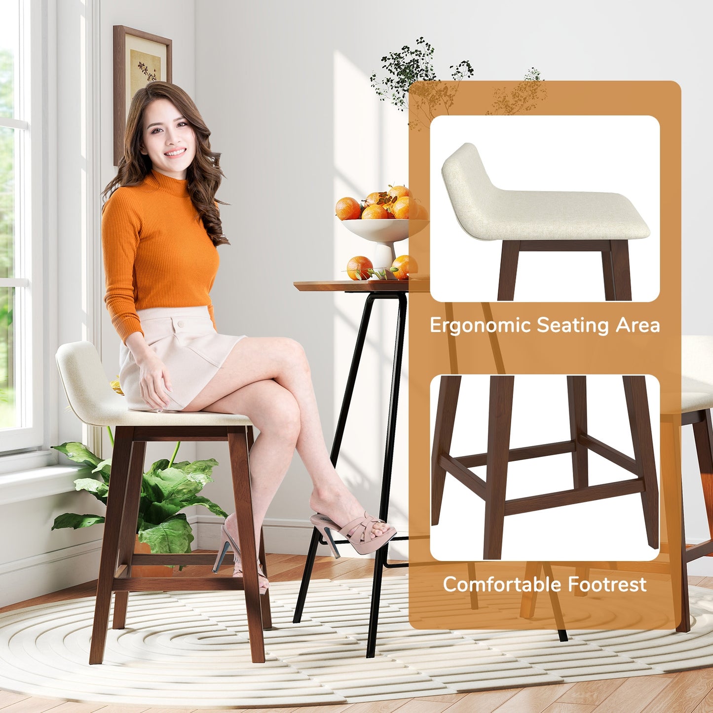 24 Inch Counter Height Bar Stools, Set of 2, Low Back, Brown Bar Stools at Gallery Canada