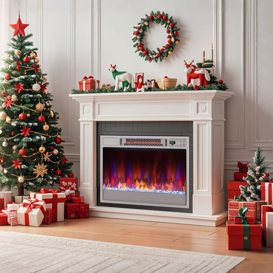 23 Inch 1500W Recessed Electric Fireplace Insert, Remote Control, Silver Fireplaces Silver at Gallery Canada