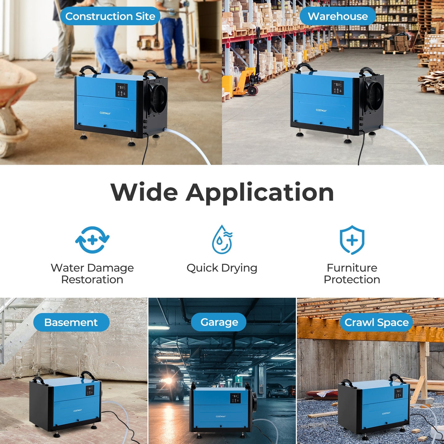 124 Pint Crawl Space Dehumidifier, 3 Modes, 24H Timer, Blue Dehumidifiers at Gallery Canada