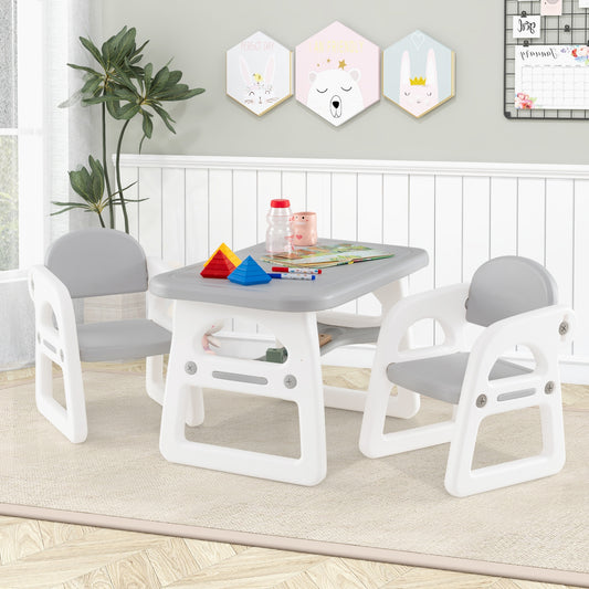 Ensemble de Table et Chaises pour Enfants avec Blocs de Construction, Gris