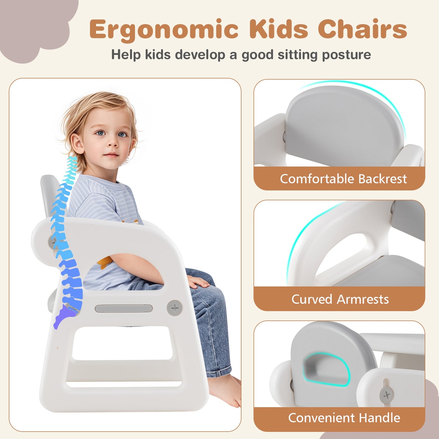 Ensemble de Table et Chaises pour Enfants avec Blocs de Construction, Gris