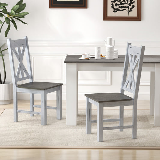 Farmhouse Chair Set, Rubber Wood Frame, Hollowed Backrest, Gray Dining Chairs Gray at Gallery Canada