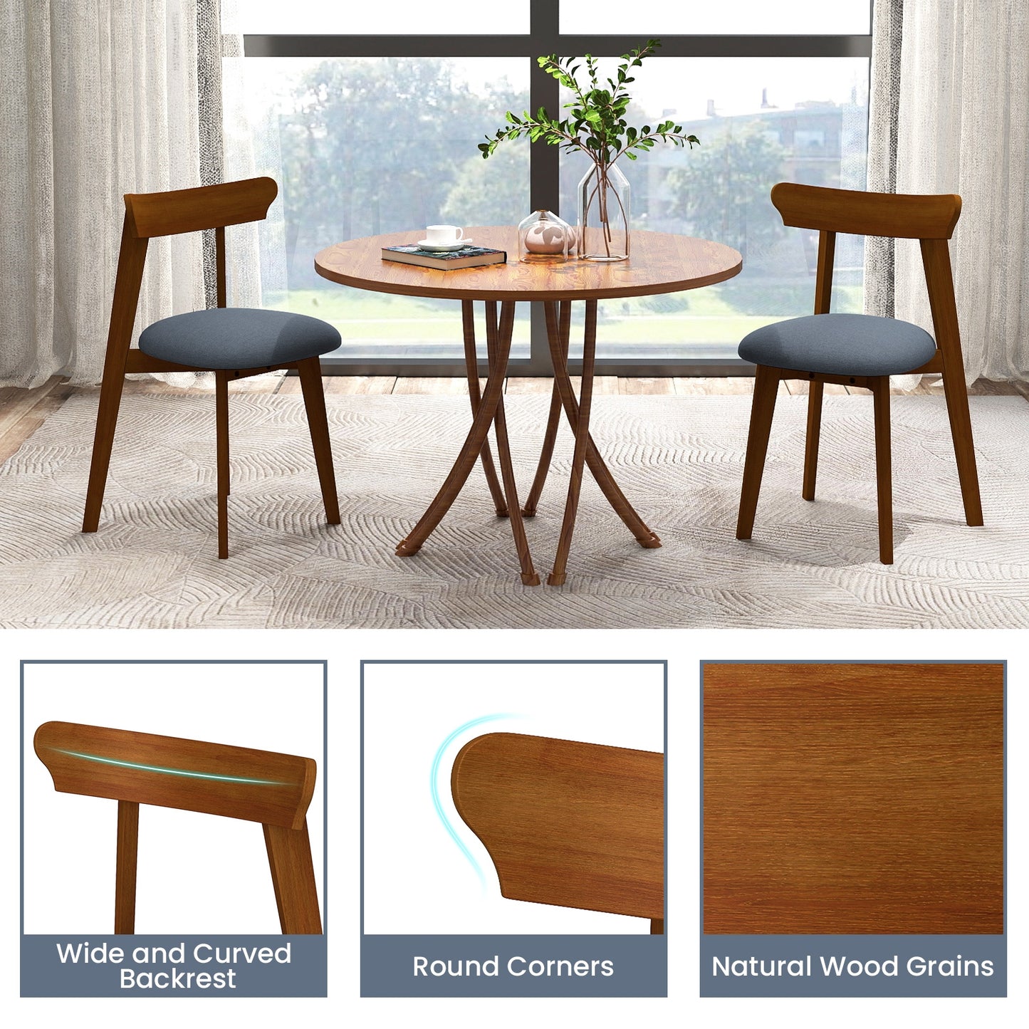 Mid-Century Modern Kitchen Chairs with Rubber Wood Frame and Padded Seat-Walunt, Walnut Dining Chairs at Gallery Canada