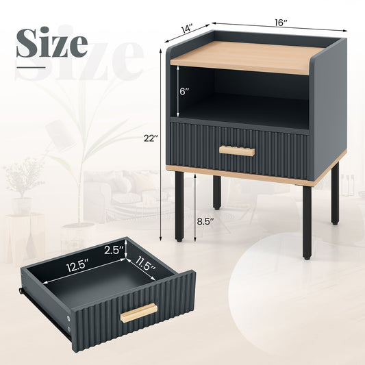 Nightstand Bedside End Table with Drawer and Shelf for Living Room Bedroom-Set of 2, Gray Nightstands at Gallery Canada
