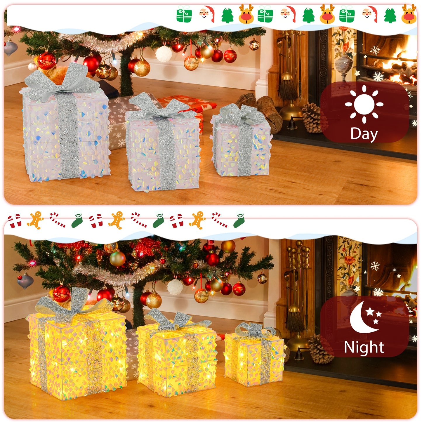 Christmas Lighted Gift Boxes, Pre-Lit 90 LED, White Christmas Decor & Accessories at Gallery Canada
