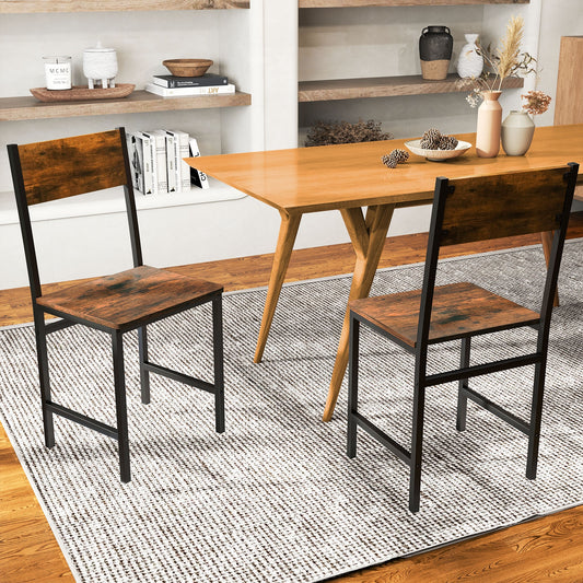 Industrial Kitchen Side Chairs Set of 2 with Metal Legs and Slanted Back, Rustic Brown Dining Chairs Rustic Brown at Gallery Canada