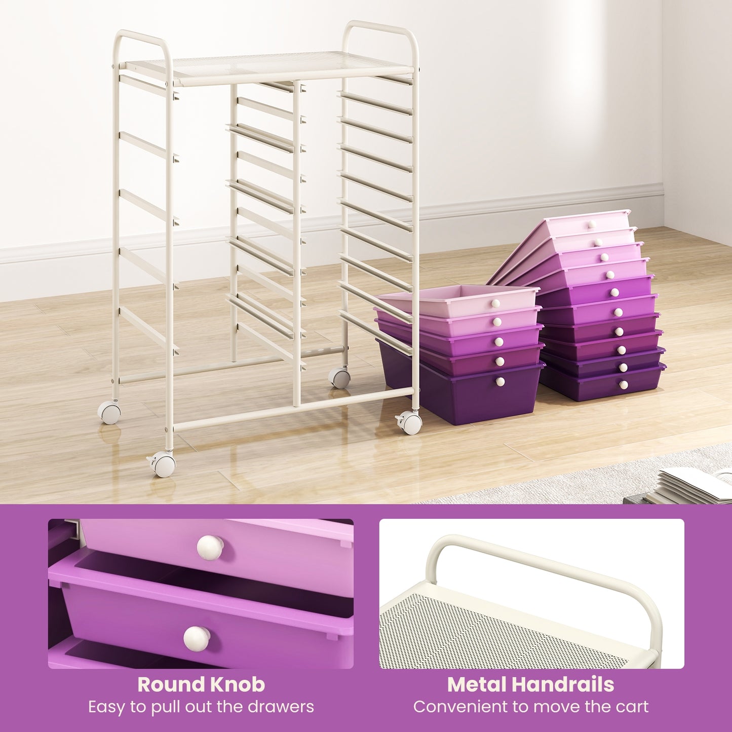 15-Drawer Utility Rolling Organizer Cart Multi-Use Storage, Purple File Cabinets at Gallery Canada
