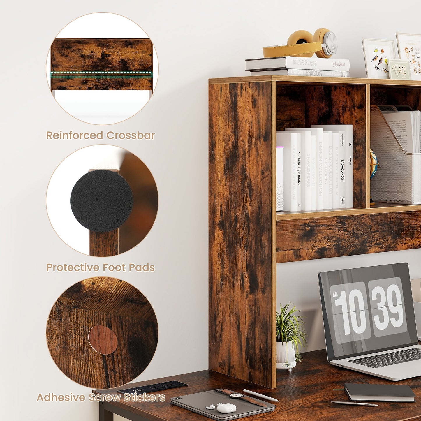 Computer Desktop Bookcase with 4 Cubbies and Open Back Compartment, Coffee Bookcases at Gallery Canada