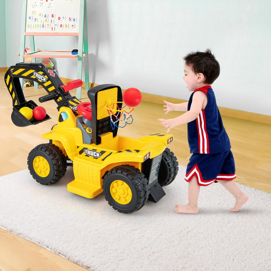 6V Kids Ride On Excavator, With Folding Basketball Hoop, Yellow Powered Ride On Toys Yellow at Gallery Canada