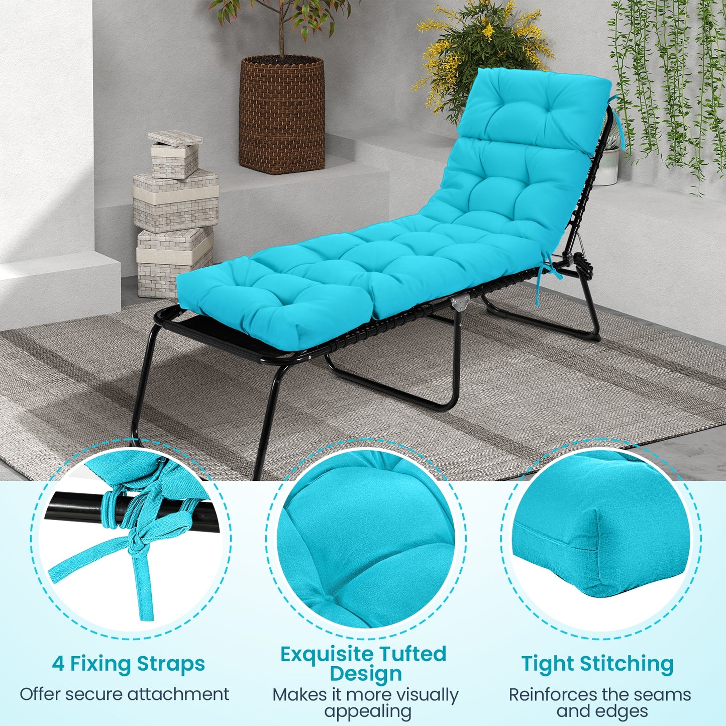 Outdoor Lounge Chaise Cushion with String Ties for Garden Poolside, Green Outdoor Chaise Lounges at Gallery Canada