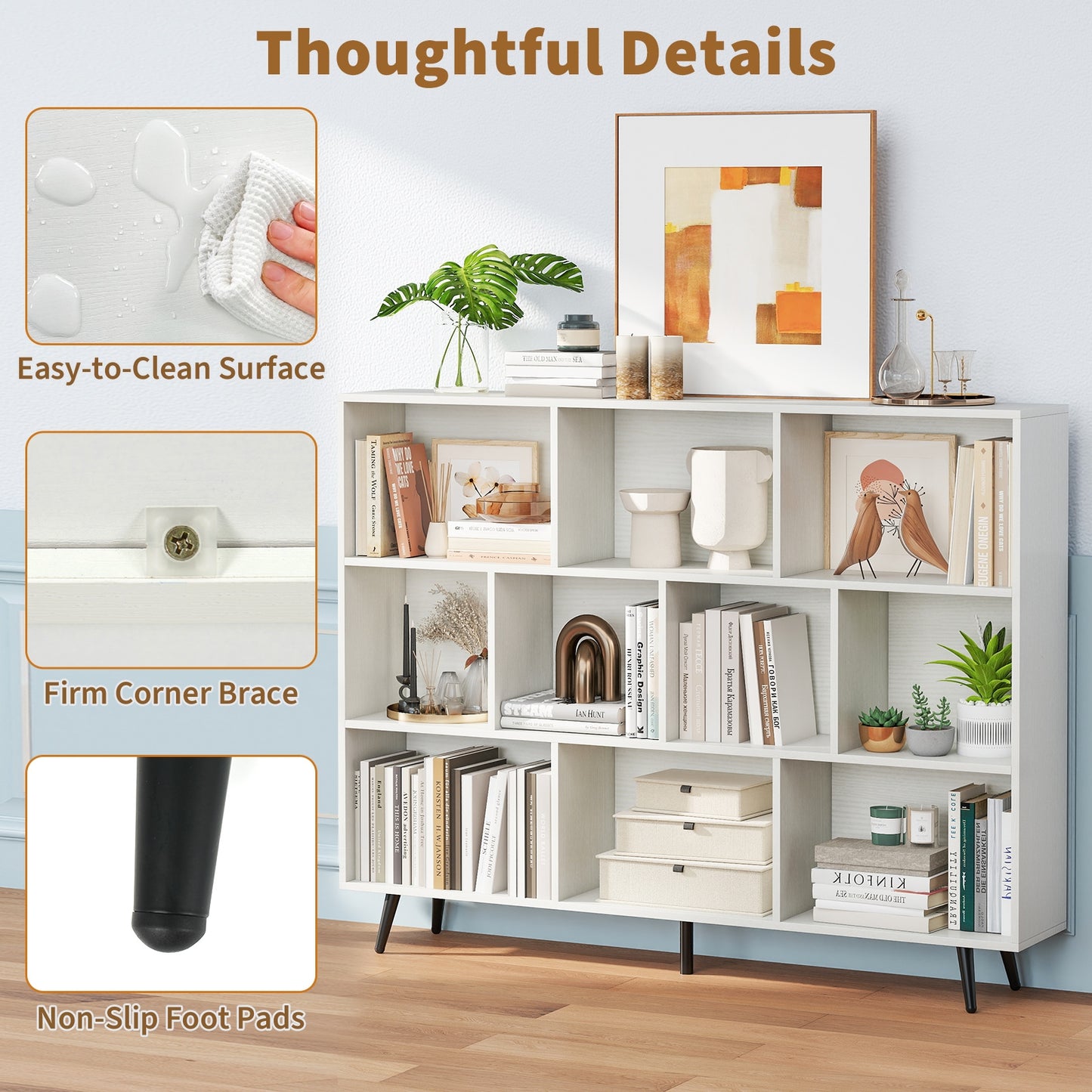 8/10-Cube Bookcase, 5 Tapered Metal Legs, Off White Bookcases at Gallery Canada