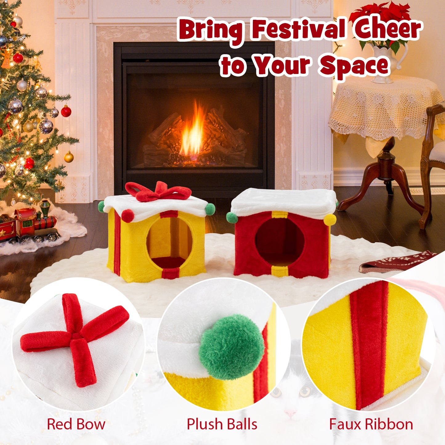 Gift Box Shaped Christmas Cat House, Multicolor Cat Houses at Gallery Canada