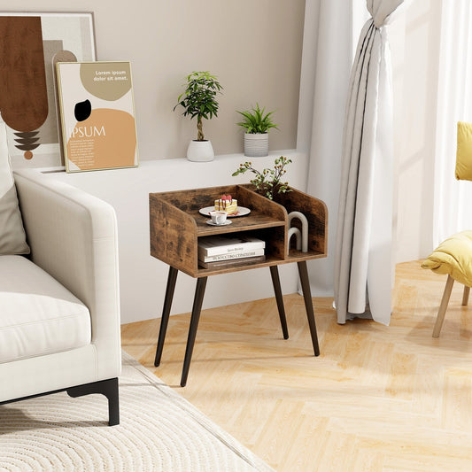 Mid Century Modern Nightstand With Open Shelves, Brown