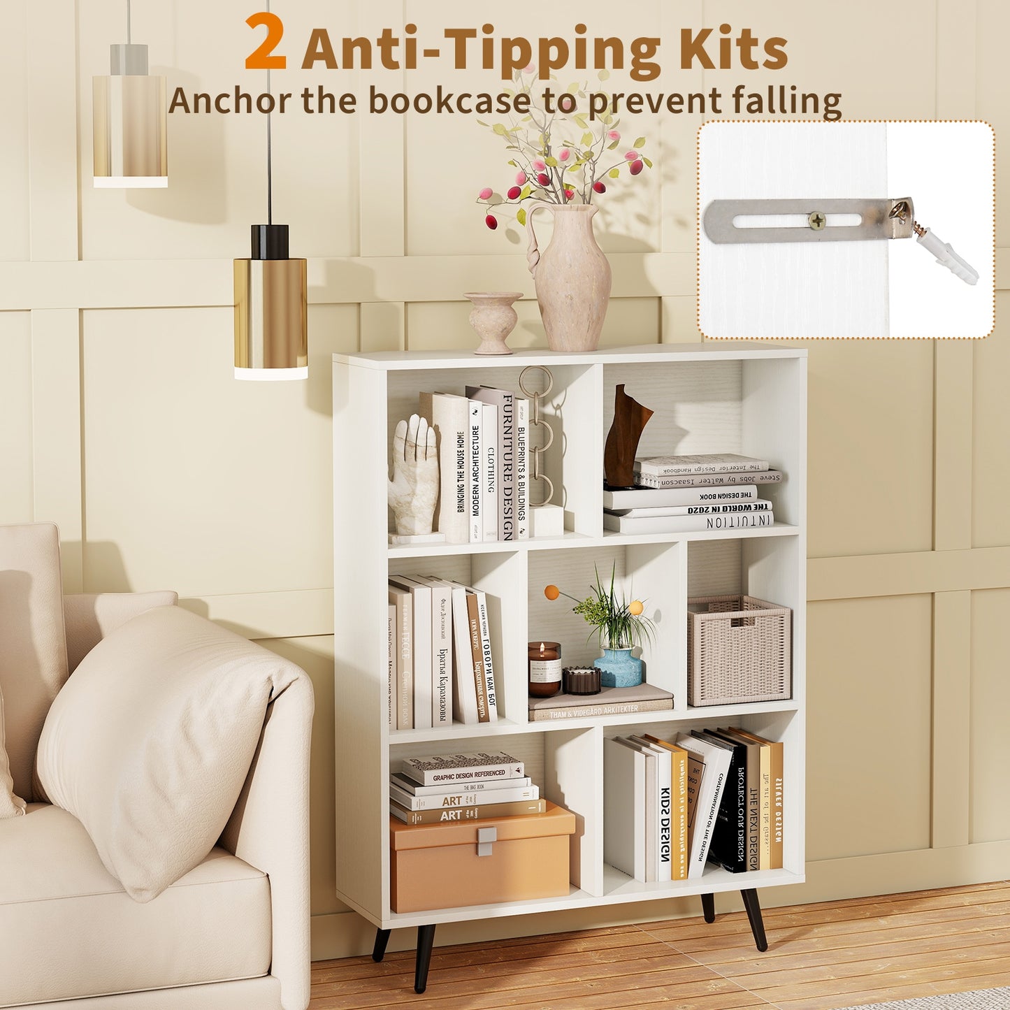 7 Cube Bookcase, Tapered Metal Legs Bookcases at Gallery Canada
