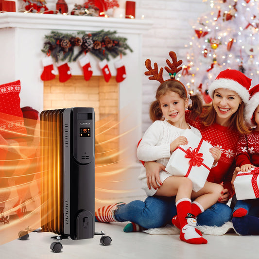 Oil Filled Radiator Heater with Adjustable Thermostat, Black Space Heaters Black at Gallery Canada