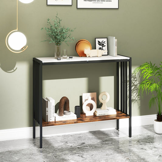 36 Inch Console Table 2-Tier Industrial Foyer Table with Sintered Stone Tabletop, Multicolor Console Tables Multicolor at Gallery Canada