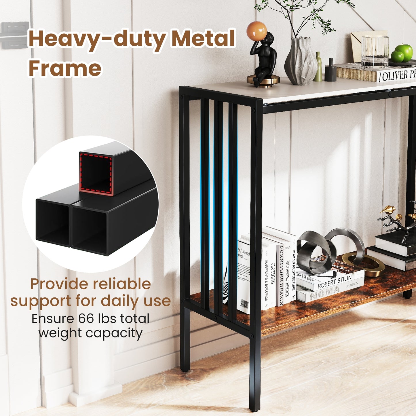 36 Inch Console Table, 2-Tier Industrial, Sintered Stone Tabletop, Multicolor Console Tables at Gallery Canada