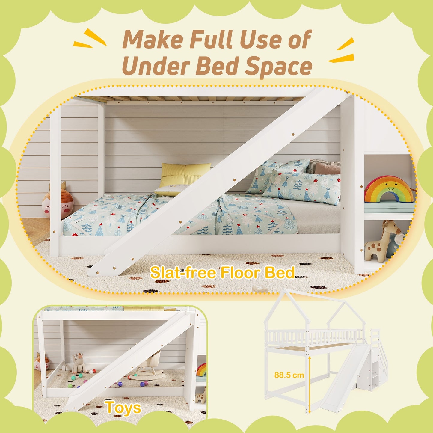 Twin Over Twin Bunk Bed with Slide and Staircase, White Bunk Bed Frame at Gallery Canada