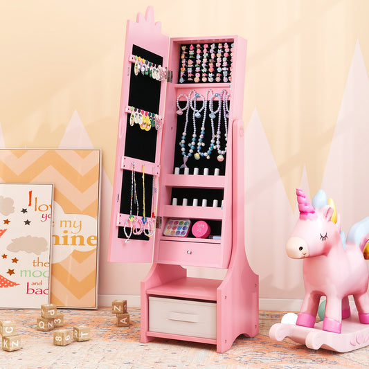 Kids Jewelry Cabinet With Full-Length Mirror, Pink