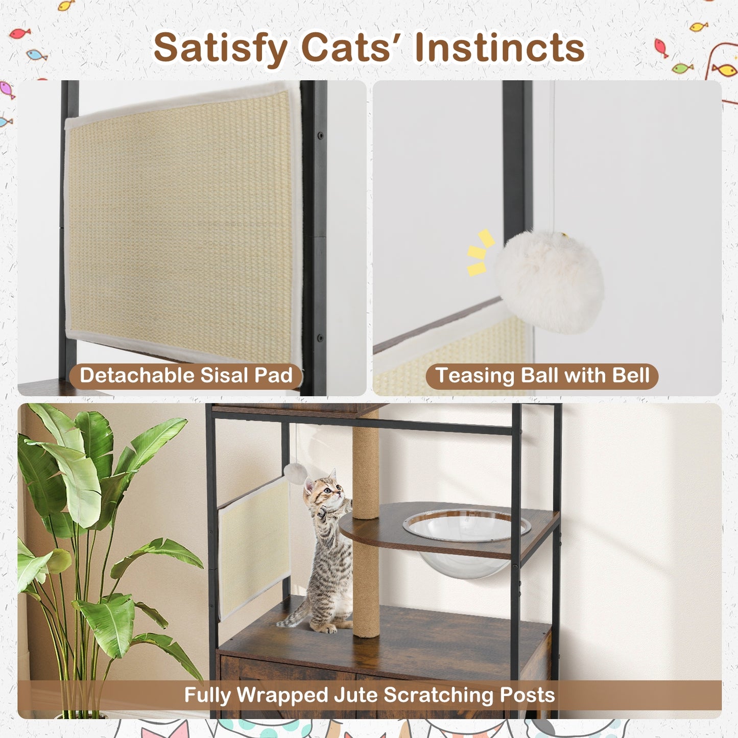 Cat Tree with Litter Box Enclosure Industrial Cat Tower Multi-level Cat Condo Furniture for Indoor Cats, Rustic Brown Cat Trees Condos & Scratchers at Gallery Canada