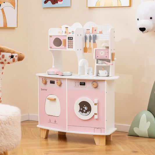 Wooden Kids Kitchen Playset With Coffee Maker, Pink Play Kitchen Sets Pink at Gallery Canada