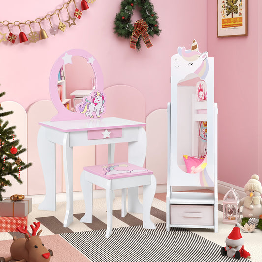 Kids Jewelry Armoire Cabinet, With Storage And 2 Tilt Angles, White