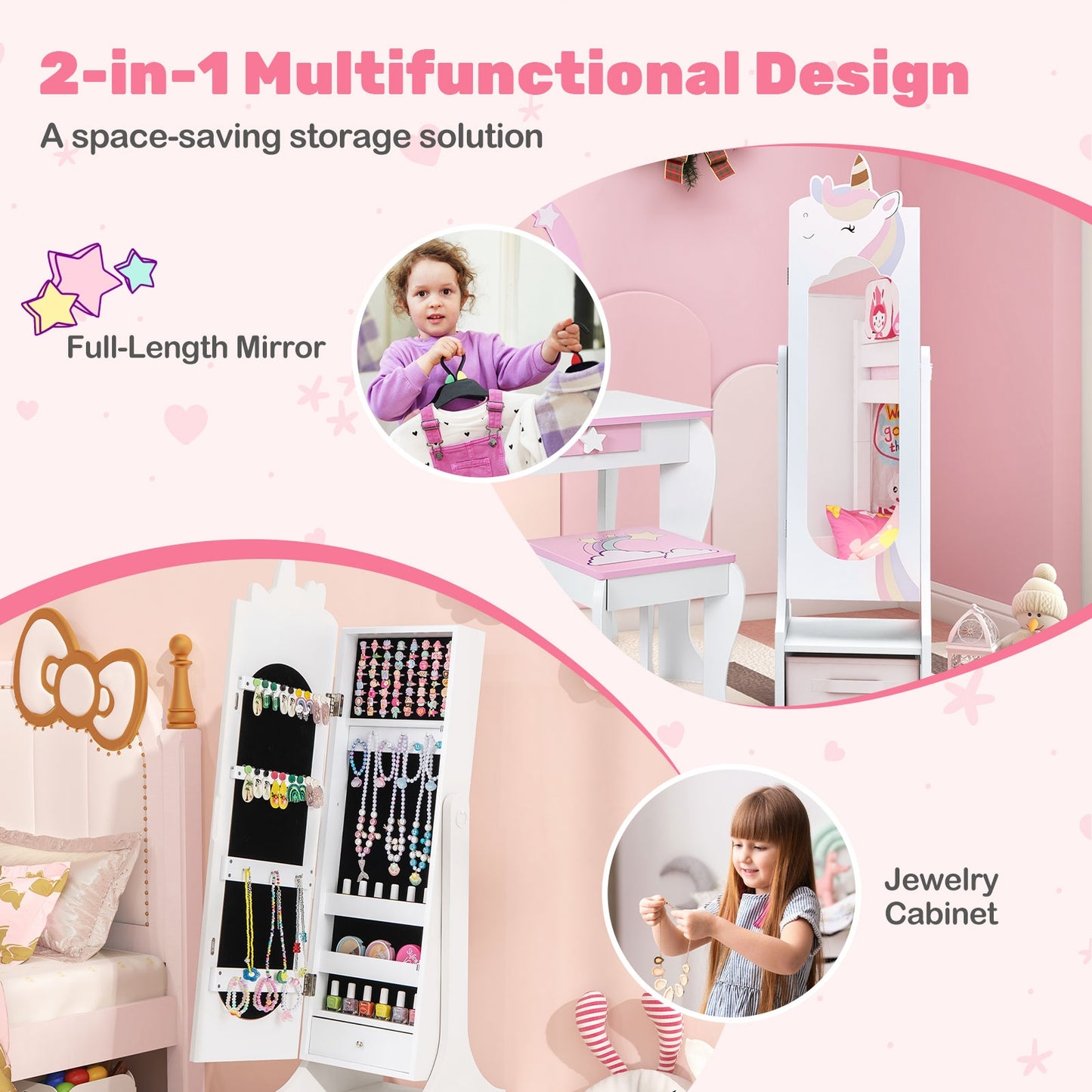 Kids Jewelry Armoire Cabinet, With Storage And 2 Tilt Angles, White Kids Vanities at Gallery Canada