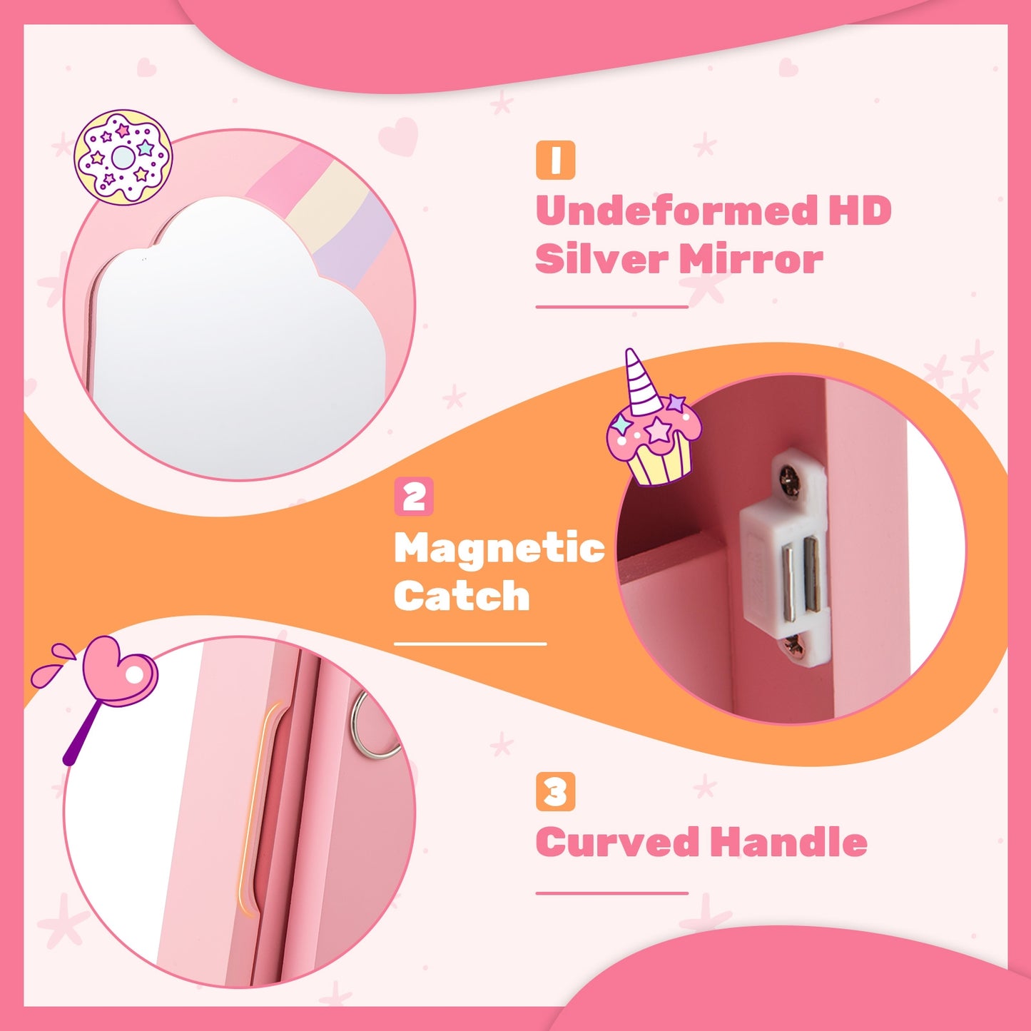 Kids Jewelry Armoire Cabinet with Storage and 2 Tilt Angles, Pink Kids Vanities at Gallery Canada