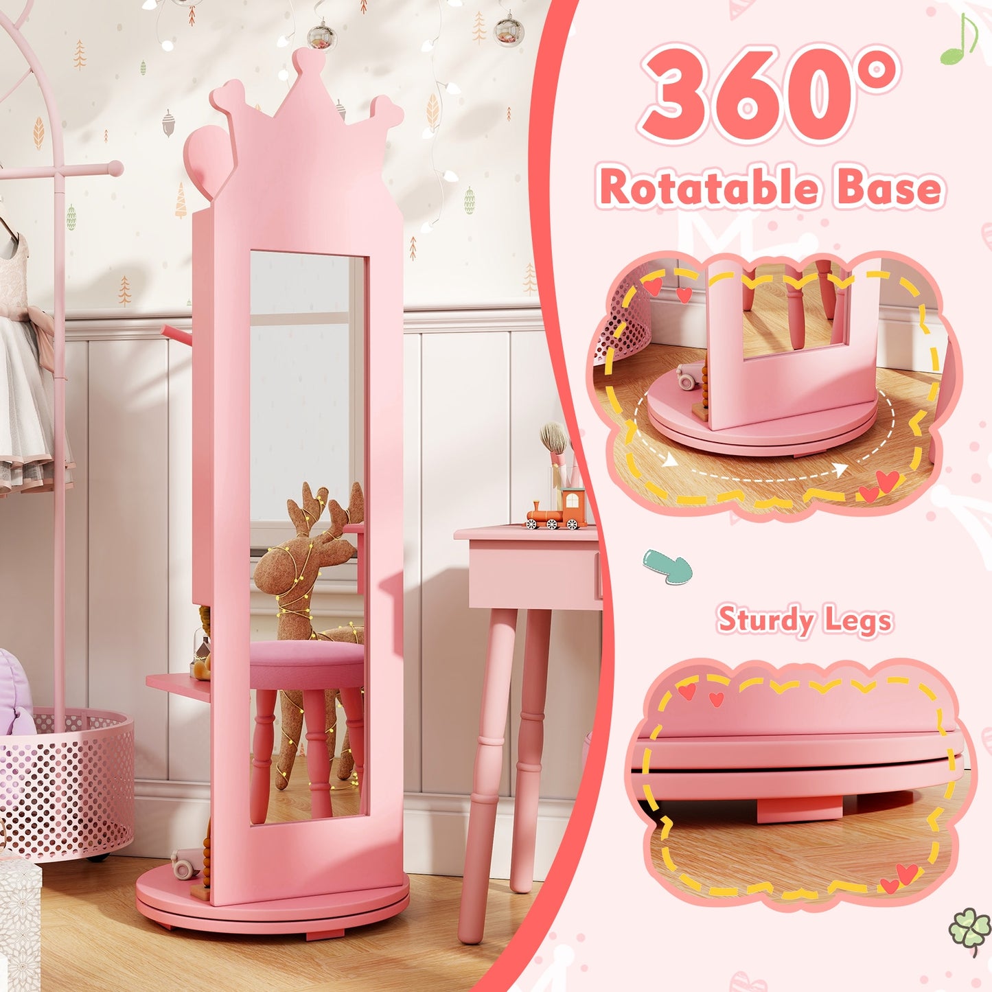 Free-Standing Full Length Mirror Kids Jewelry Armoire Cabinet, Pink Kids Vanities at Gallery Canada