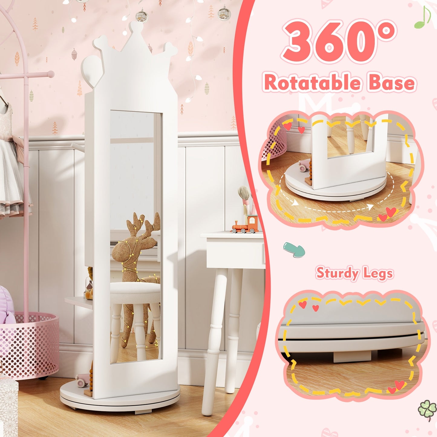 Free-Standing Full Length Mirror Jewelry Armoire Cabinet, White Kids Vanities at Gallery Canada
