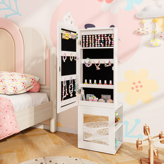 3-in-1 Freestanding Kids Jewelry Cabinet Armoire with Full Length Mirror, White Kids Vanities White at Gallery Canada
