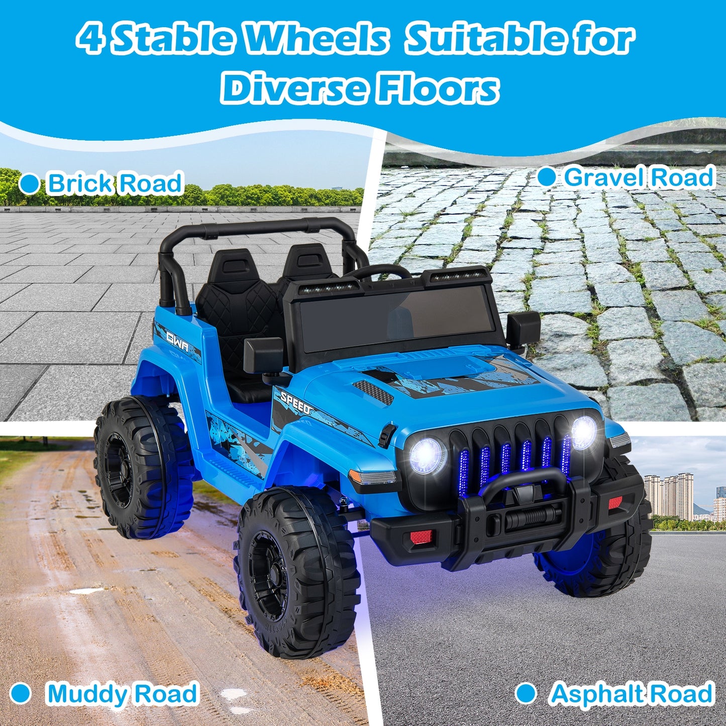 12V Kids Ride-on Jeep Car with 2.4 G Remote Control, Blue Powered Ride On Toys at Gallery Canada